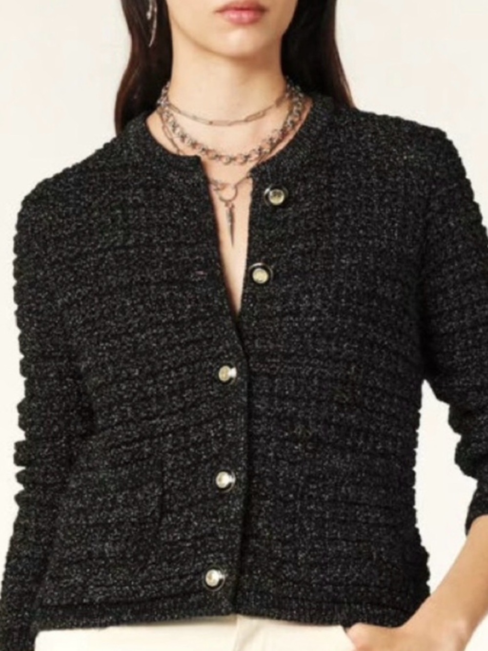 ba&sh Black Textured Knit Button Cardigan size 1- great condition